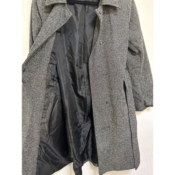 Old Navy Women's Midi Black Marled Wool Blend Trench Coat Size M Belted Lined - Picture 3 of 5